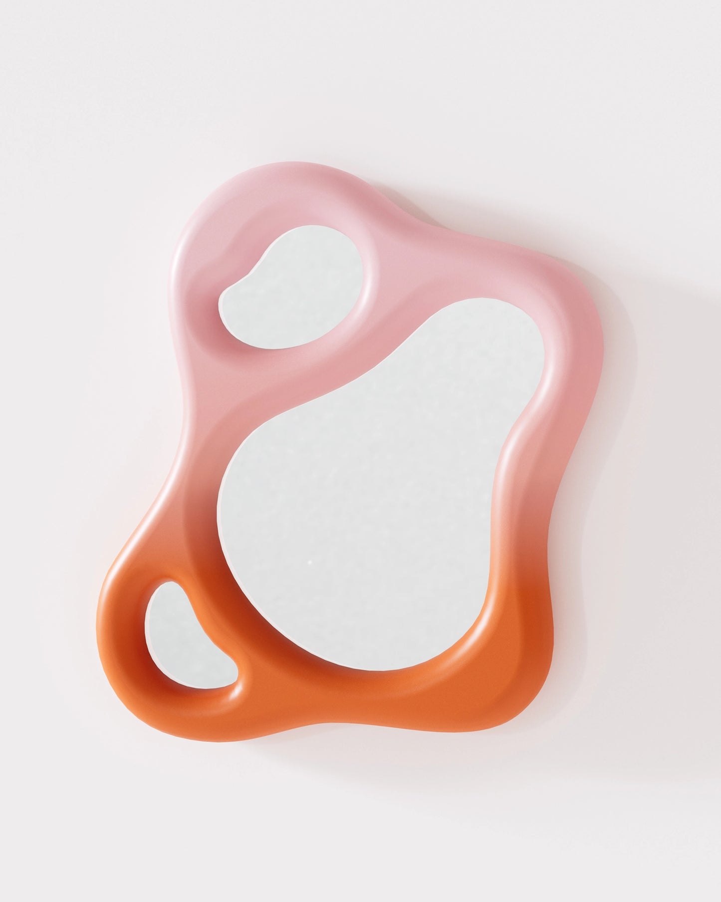 wall mirror with soft edges and wooden frame, gradient orange-pink lacquered